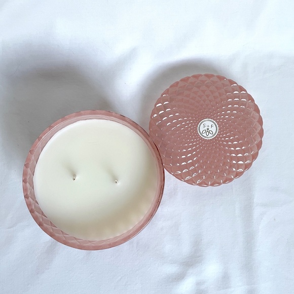 Sand + Fog 10oz TIDES OF THE MOON 2 Wick Molded Glass Candle Jar with Lid Pink - Picture 5 of 8